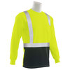 Erb Safety T-Shirt, Birdseye Mesh, Long Slv, Class 2, 9007SB, Hi-Viz Lime/Blk, 5XL 62420